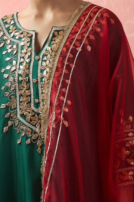 Buy Samyukta Singhania Green Denim, Silk, Organza, Satin Gota Patti, Embroidery Floral Anarkali Set Online at Aza Fashions Buy_Samyukta Singhania_Green Denim, Silk, Organza, Satin Gota Patti, Embroidery Floral Anarkali Set_Online_at_Aza_Fashions