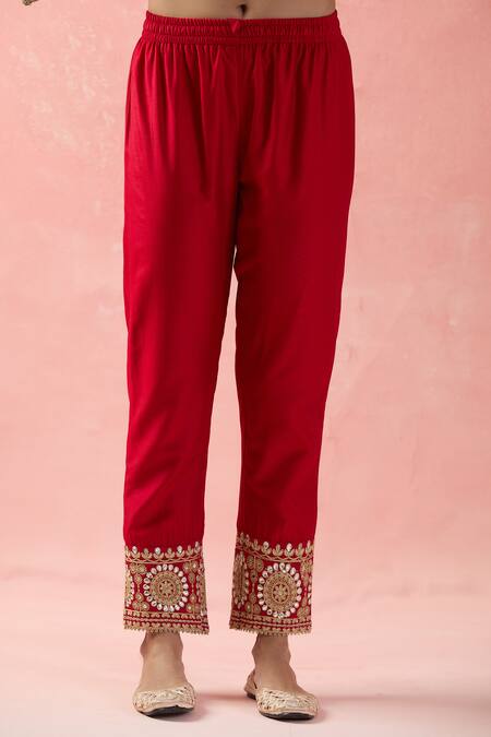 Shop Samyukta Singhania Red Chanderi Silk, Silk, Organza Embroidery Round Dori Floral Veli Kurta Set Online at Aza Fashions Shop_Samyukta Singhania_Red Chanderi Silk, Silk, Organza Embroidery Round Dori Floral Veli Kurta Set _Online_at_Aza_Fashions