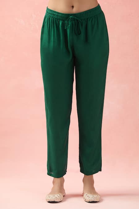 Buy_Samyukta Singhania_Green Denim, Organza, Satin Diamonds, Anarkali Set With Scallop Hem Dupatta