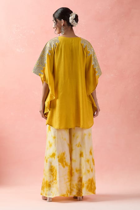 Samyukta Singhania Dori Embroidered Yellow Kaftan & Palazzo Set 
