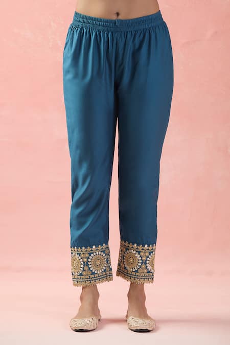 Buy Samyukta Singhania Teal Chanderi Silk, Silk, Organza Sequins, Embroidery Round Dori Kurta Pant Set Online at Aza Fashions Buy_Samyukta Singhania_Teal Chanderi Silk, Silk, Organza Sequins, Embroidery Round Dori Kurta Pant Set_Online_at_Aza_Fashions