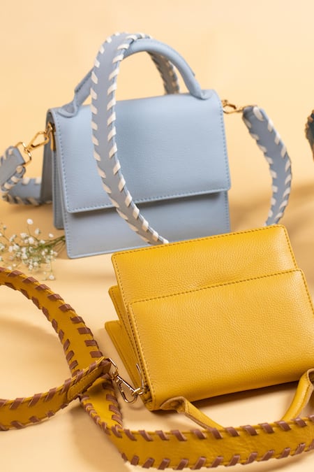 SG Collection By Sonia Gulrajani_Yellow Structured Leather Sling Bag _Online_at_Aza_Fashions