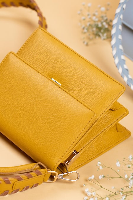 Buy_SG Collection By Sonia Gulrajani_Yellow Structured Leather Sling Bag _Online_at_Aza_Fashions