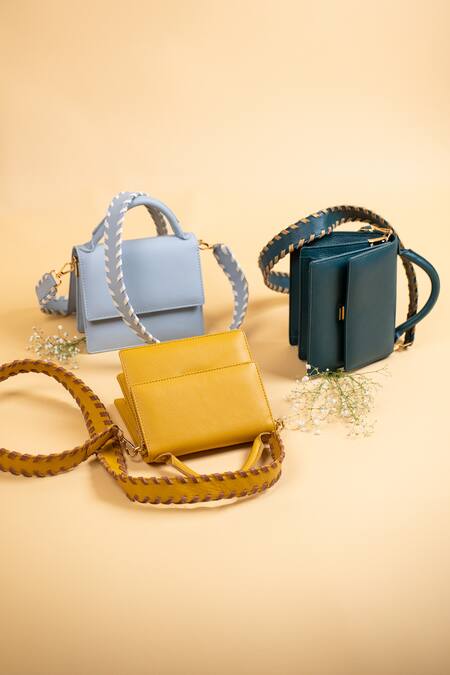 Buy_SG Collection By Sonia Gulrajani_Blue Structured Teal Sling Bag _Online_at_Aza_Fashions