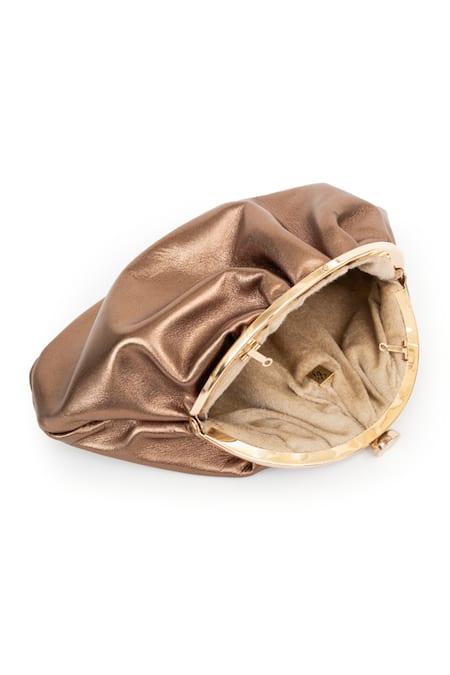 SG Collection By Sonia Gulrajani Bronze Leather Handcrafted Clutch Bag 