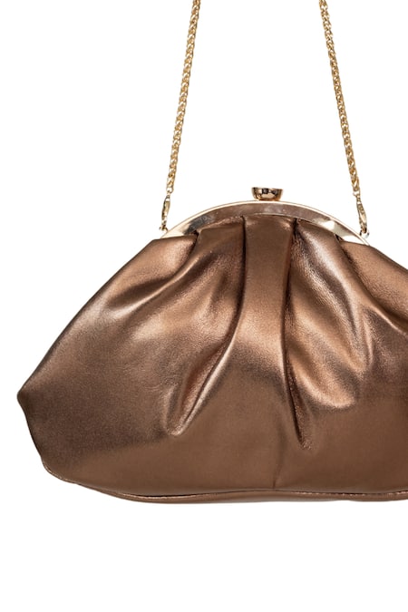 SG Collection By Sonia Gulrajani_Brown Bronze Leather Handcrafted Clutch Bag _Online_at_Aza_Fashions