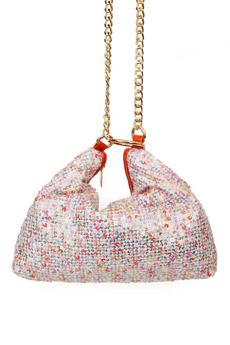 SG Collection By Sonia Gulrajani_Orange Sequins Tweed Sling Bag _Online_at_Aza_Fashions