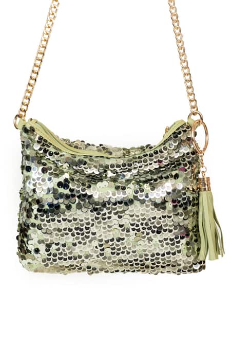 SG Collection By Sonia Gulrajani Sequined Green Sling Bag 