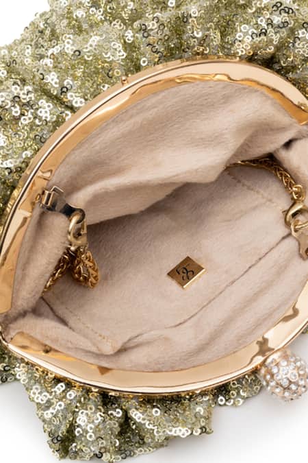 SG Collection By Sonia Gulrajani_Green Sequins Tea Pouchette Bag _Online_at_Aza_Fashions