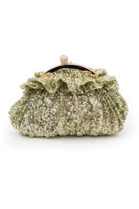 SG Collection By Sonia Gulrajani Tea Green Sequined Pouchette Bag 