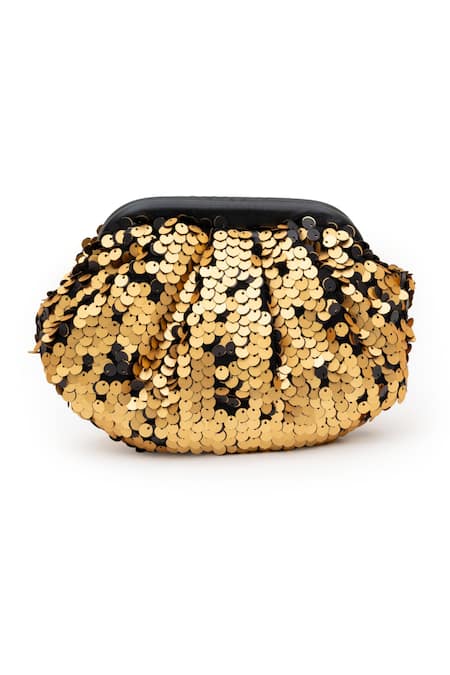SG Collection By Sonia Gulrajani Gold & Black Reversible Sequined Clutch Bag 