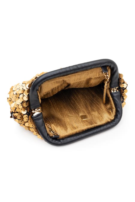 SG Collection By Sonia Gulrajani_Black Sequins Gold And Reversible Clutch Bag _Online_at_Aza_Fashions