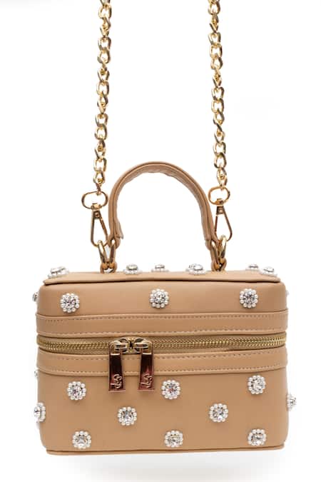 Shop_SG Collection By Sonia Gulrajani_Beige Pearls, Stones And Embroidered Handbag _Online_at_Aza_Fashions
