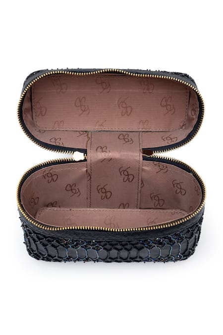 Buy_SG Collection By Sonia Gulrajani_Black Cut Work, Pearls And Cutdana Embroidered Handbag_Online_at_Aza_Fashions