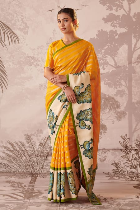 AAMRA BY LAVANYA Kalamkari Hand Painted Saree With Blouse 