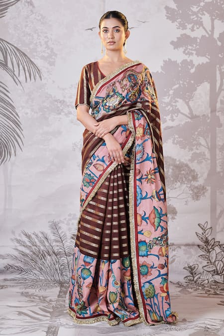 AAMRA BY LAVANYA Kalamkari Lotus Embroidered Saree Set 