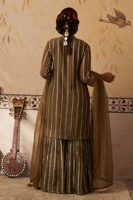 Rekha Agra Mehendi Green Gota Embroidered Kurta Gharara Set 