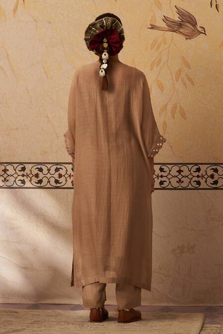 Rekha Agra Beige Bloom Handblock Print Kurta Set 