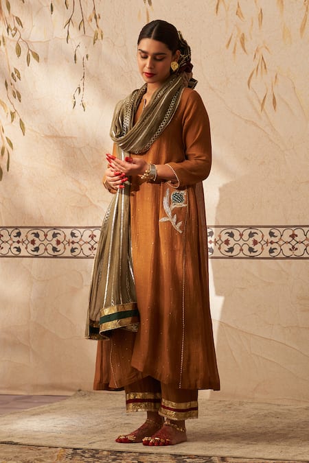 Buy Rekha Agra Yellow Cotton, Chanderi Mirrors, Gota Patti Anar Bloom Embroidered Anarkali Set Online at Aza Fashions Buy_Rekha Agra_Yellow Cotton, Chanderi Mirrors, Gota Patti Anar Bloom Embroidered Anarkali Set _Online_at_Aza_Fashions