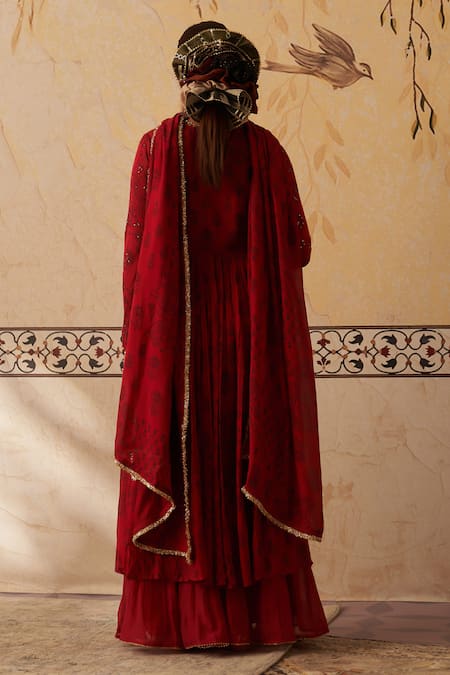 Rekha Agra Gul Handblock Print Anarkali Gharara Set 