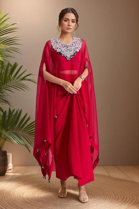 Prisho Dori Embroidered Kaftan & Draped Skirt Set 