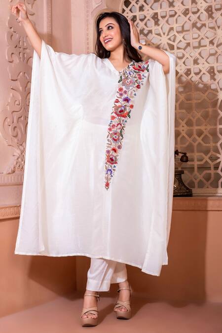 Namrataa Nopany Off White Sequin & Thread Embroidered Kaftan Set 