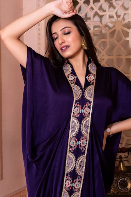 Namrataa Nopany Purple Embroidered Kaftan With Pant 