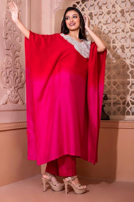 Namrataa Nopany Dori Embroidered Ombre Kaftan & Pant Set 