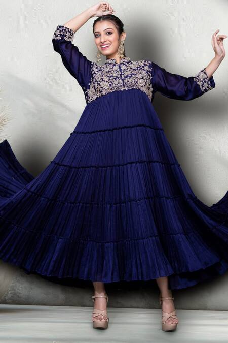 Shop_Namrataa Nopany_Purple Chanderi Beads Mandarin Collar Gul Embroidered Tiered Anarkali _Online_at_Aza_Fashions