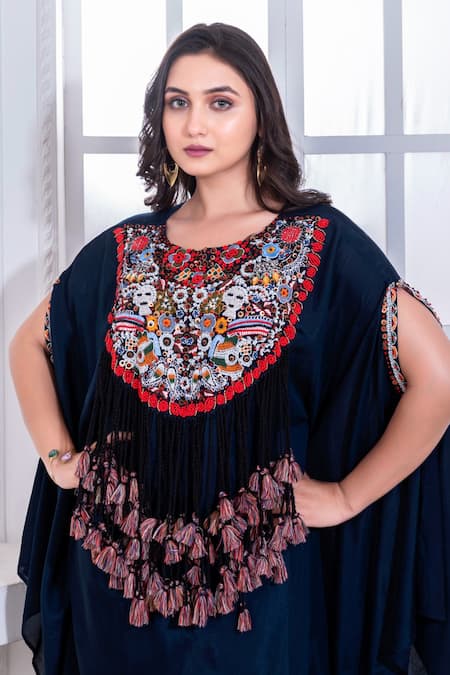 Namrataa Nopany_Blue Muslin Dori And Bead Embroidered Cape Set _Online_at_Aza_Fashions