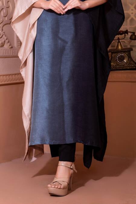 Buy_Namrataa Nopany_Multi Color Silk Cut Work Round Neck Cutdana Ombre Kaftan With Pant _Online_at_Aza_Fashions