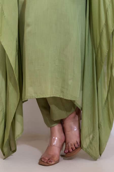 Buy Namrataa Nopany Green Muslin Dori Bloom Embroidered Cape With Pant Online at Aza Fashions Buy_Namrataa Nopany_Green Muslin Dori Bloom Embroidered Cape With Pant _Online_at_Aza_Fashions