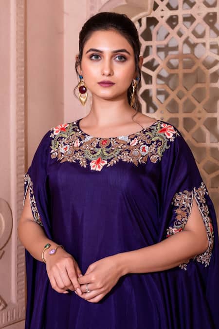Namrataa Nopany_Purple Muslin Embroidered Cape Set With Pant _Online_at_Aza_Fashions