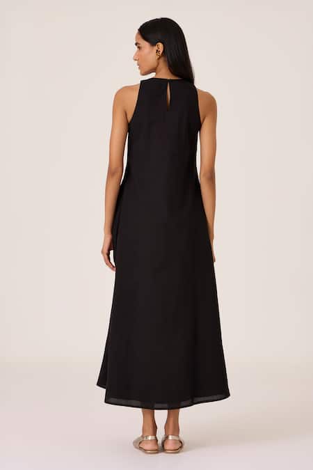 Shop The Summer House Black Organza Embroidery Round Neck Midi Dress at Aza Fashions Shop_The Summer House_Black Organza Embroidery Round Neck Midi Dress _at_Aza_Fashions