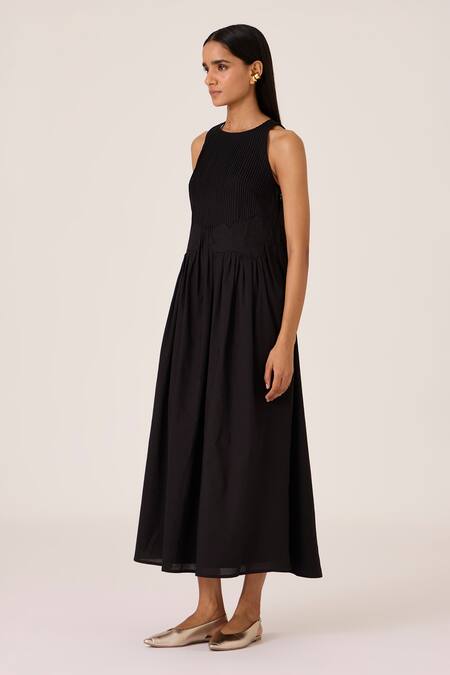 Buy The Summer House Black Organza Embroidery Round Neck Midi Dress Online at Aza Fashions Buy_The Summer House_Black Organza Embroidery Round Neck Midi Dress _Online_at_Aza_Fashions