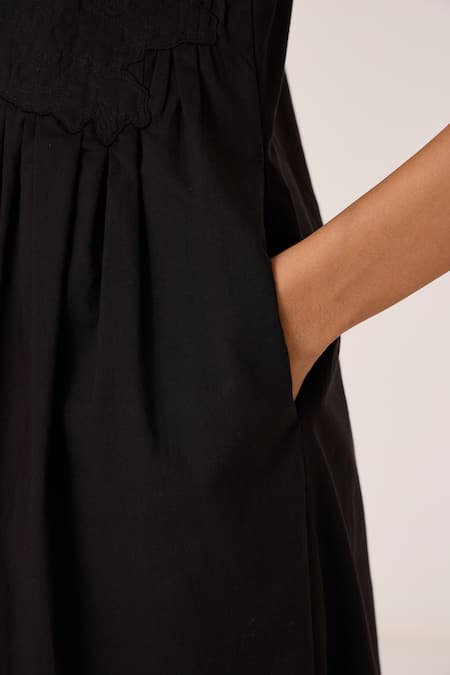 The Summer House Black Organza Embroidery Round Neck Midi Dress at Aza Fashions The Summer House_Black Organza Embroidery Round Neck Midi Dress _at_Aza_Fashions