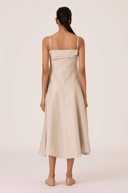 Shop_The Summer House_Gray Linen Square Neck Grey Midi Dress _at_Aza_Fashions