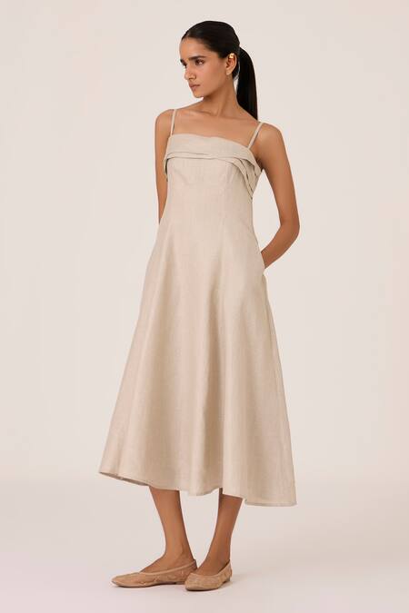 Shop_The Summer House_Gray Linen Square Neck Grey Midi Dress _Online_at_Aza_Fashions