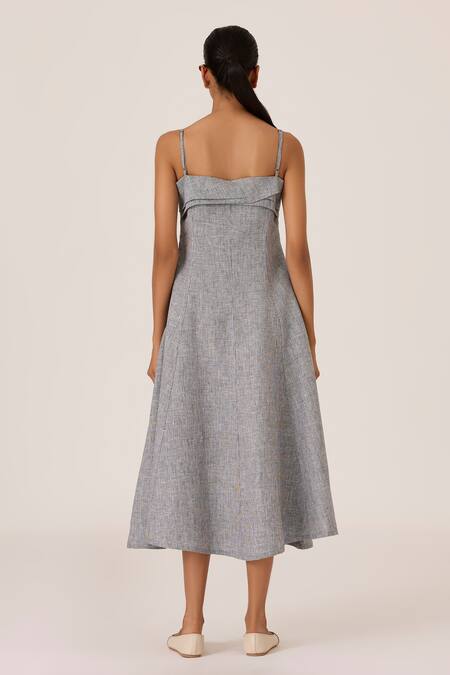 Shop The Summer House Gray Cotton Square Neck Grey Houndstooth Midi Dress at Aza Fashions Shop_The Summer House_Gray Cotton Square Neck Grey Houndstooth Midi Dress_at_Aza_Fashions