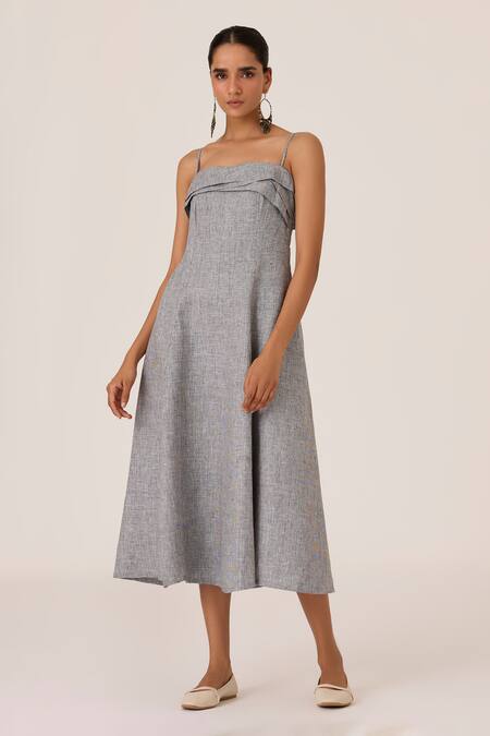 Buy The Summer House Gray Cotton Square Neck Grey Houndstooth Midi Dress Online at Aza Fashions Buy_The Summer House_Gray Cotton Square Neck Grey Houndstooth Midi Dress_Online_at_Aza_Fashions