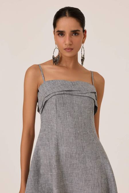 Shop The Summer House Gray Cotton Square Neck Grey Houndstooth Midi Dress Online at Aza Fashions Shop_The Summer House_Gray Cotton Square Neck Grey Houndstooth Midi Dress_Online_at_Aza_Fashions