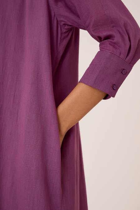 The Summer House Purple Cotton Round Neck Gathered Midi Dress at Aza Fashions The Summer House_Purple Cotton Round Neck Gathered Midi Dress_at_Aza_Fashions