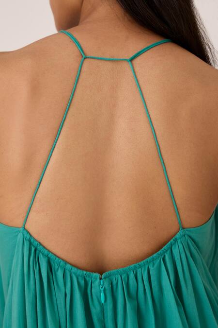 The Summer House_Blue Cotton Halter Neck Frilled Hem Maxi Dress _at_Aza_Fashions