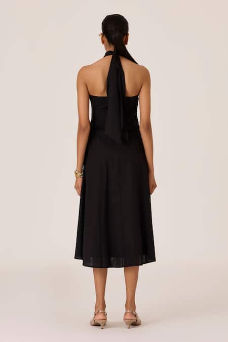 Shop_The Summer House_Black Chanderi Halter Neck Midi Dress _at_Aza_Fashions
