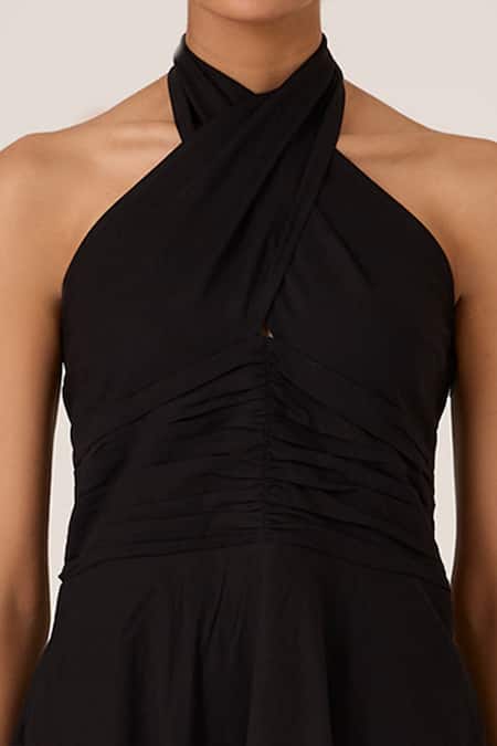 Buy_The Summer House_Black Chanderi Halter Neck Midi Dress _Online_at_Aza_Fashions