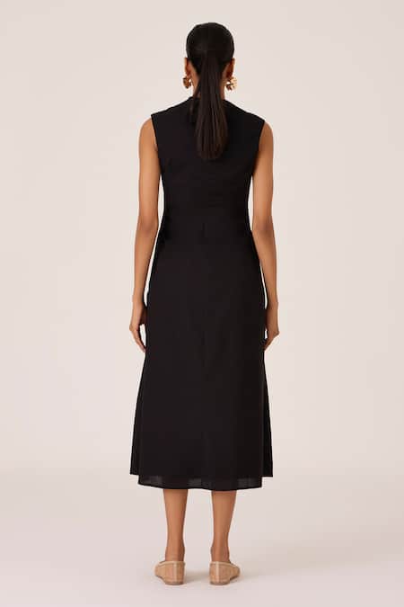 Shop The Summer House Black Cotton Square Neck Pleated Midi Dress at Aza Fashions Shop_The Summer House_Black Cotton Square Neck Pleated Midi Dress _at_Aza_Fashions