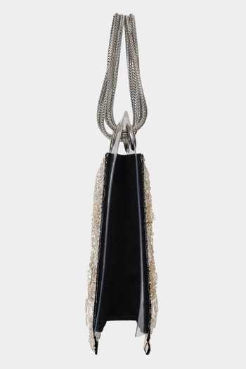 Aanchal Sayal_Black Cutdana 3d Sequin Embroidered Panel Bag_Online_at_Aza_Fashions