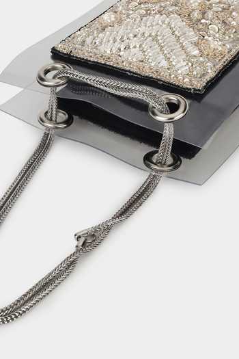 Buy_Aanchal Sayal_Black Cutdana 3d Sequin Embroidered Panel Bag_Online_at_Aza_Fashions