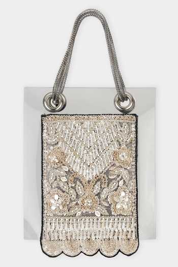 Aanchal Sayal_Black Cutdana 3d Sequin Embroidered Panel Bag_at_Aza_Fashions