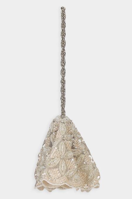 Aanchal Sayal_Silver Cutdana Sequin Embellished Handbag_Online_at_Aza_Fashions